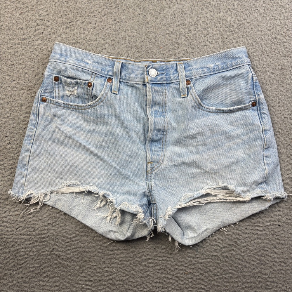Levi's Premium 501 Shorts Womens 29 High Rise Light Wash Cutoff Raw Hem Big E